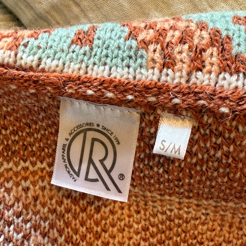 Aztec Pattern Boho Orange Blue White Fringed Open… - image 7